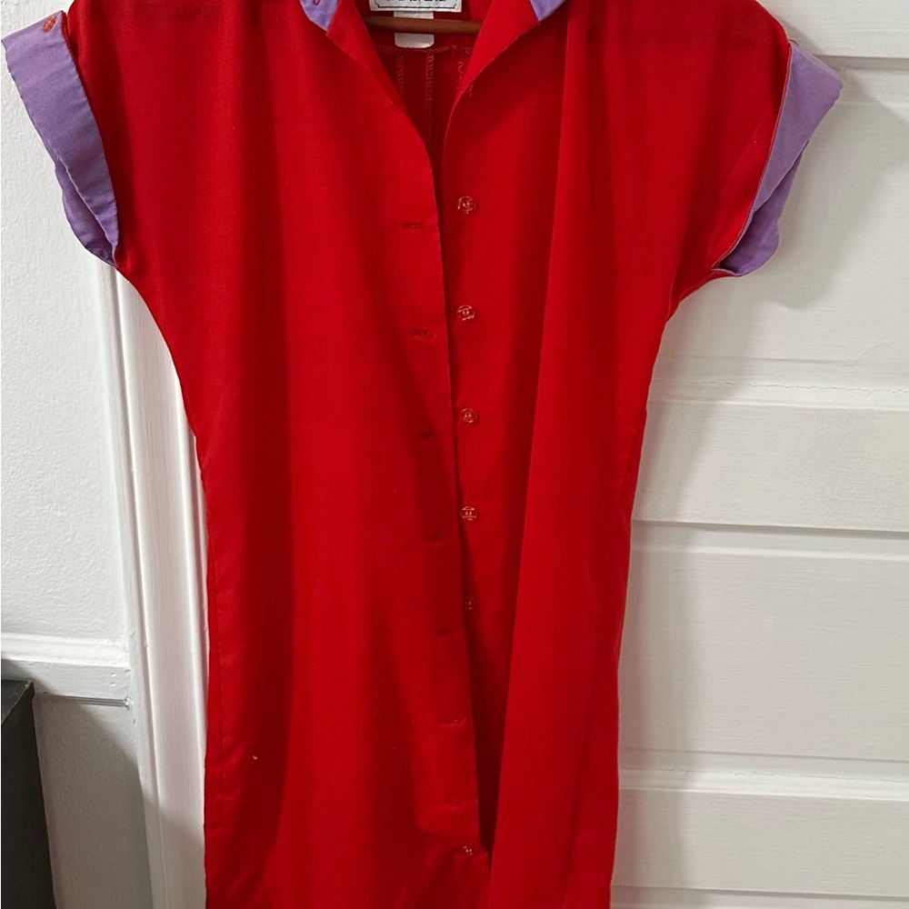 Red and Purple Button-Up Shirt